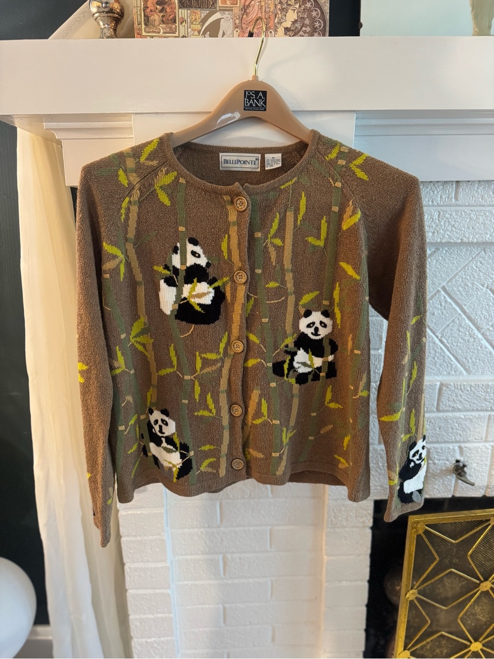 VTG BellePonte Brown Panda Bamboo Knit Cardigan with detailed buttons